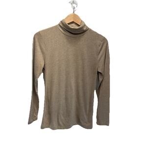 J.Crew Tissue Turtleneck Top Small Beige Lightweight Long Sleeve Neutral Layer